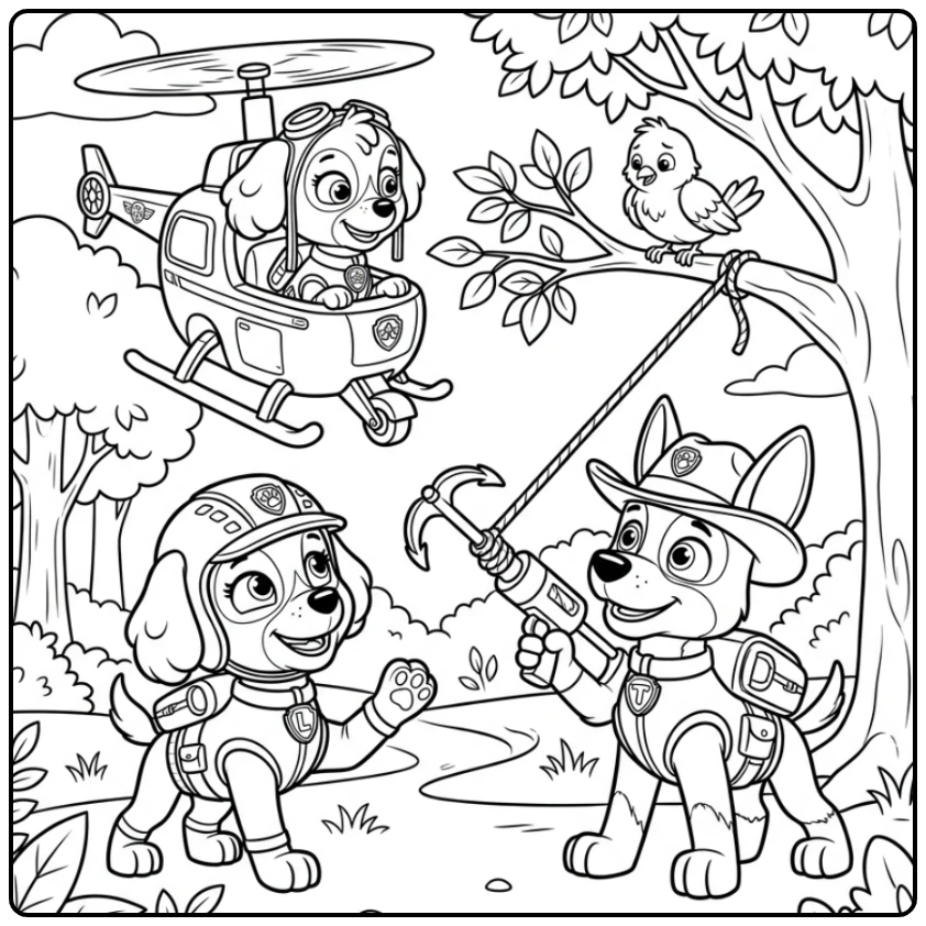 Paw Patrol Liberty Bird Rescue with Skye and Tracker coloring page