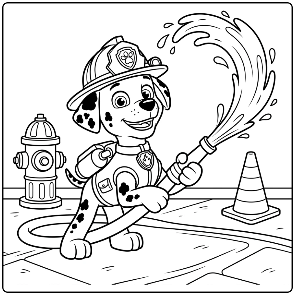 Paw Patrol Marshall Spraying Water with Fun coloring page