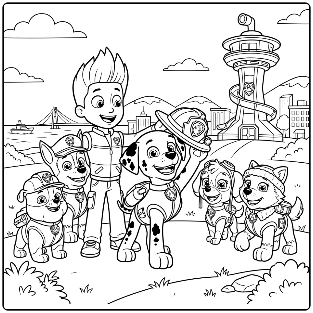 Paw Patrol Marshall Celebrating Team Victory coloring page