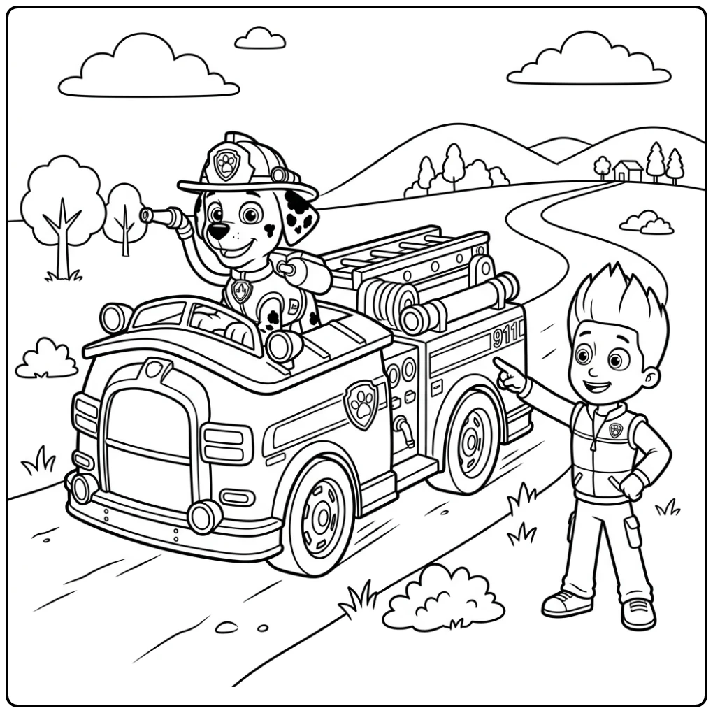 Paw Patrol Marshall Fast Rescue with Ryder coloring page