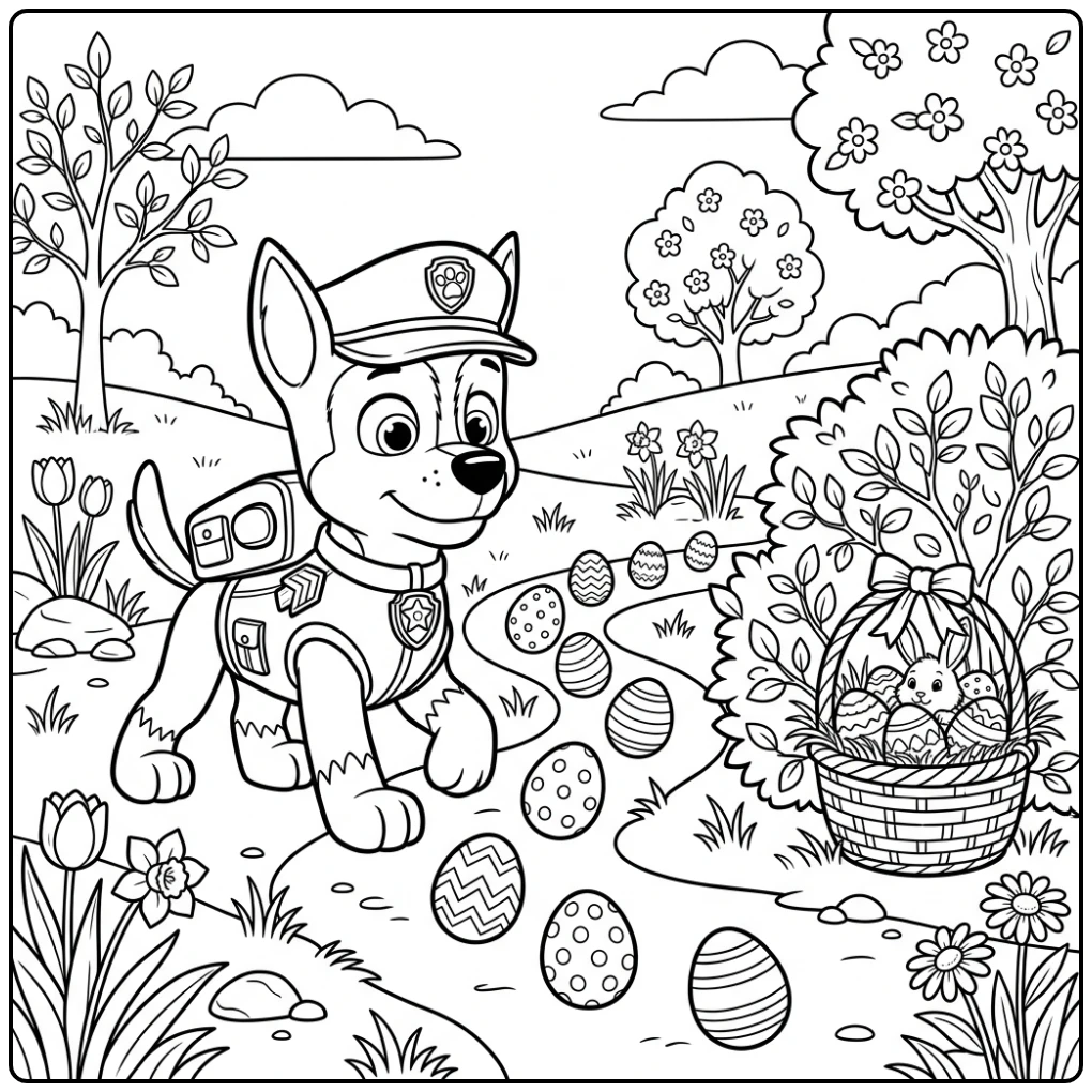 Paw Patrol Chase's Exciting Easter Adventure coloring page