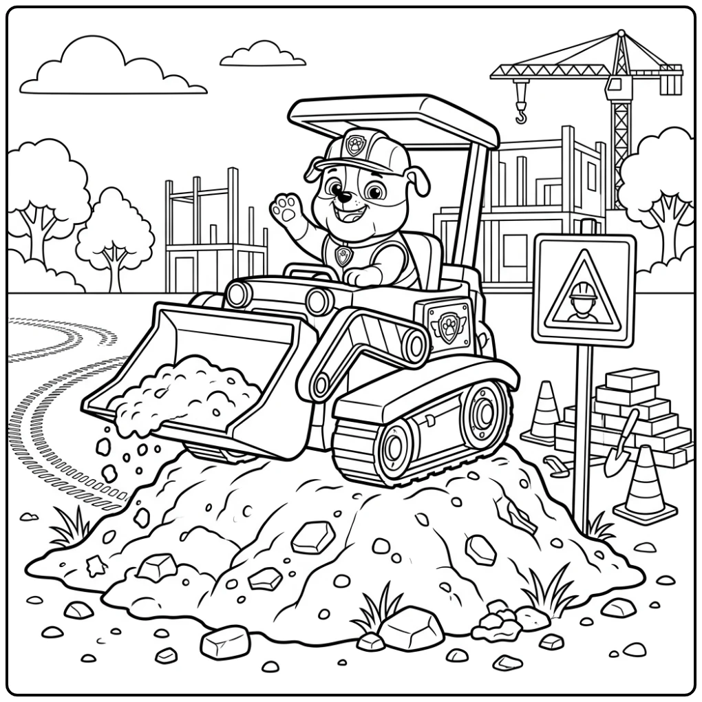 Paw Patrol Rubble on Bulldozer Building Mission coloring page