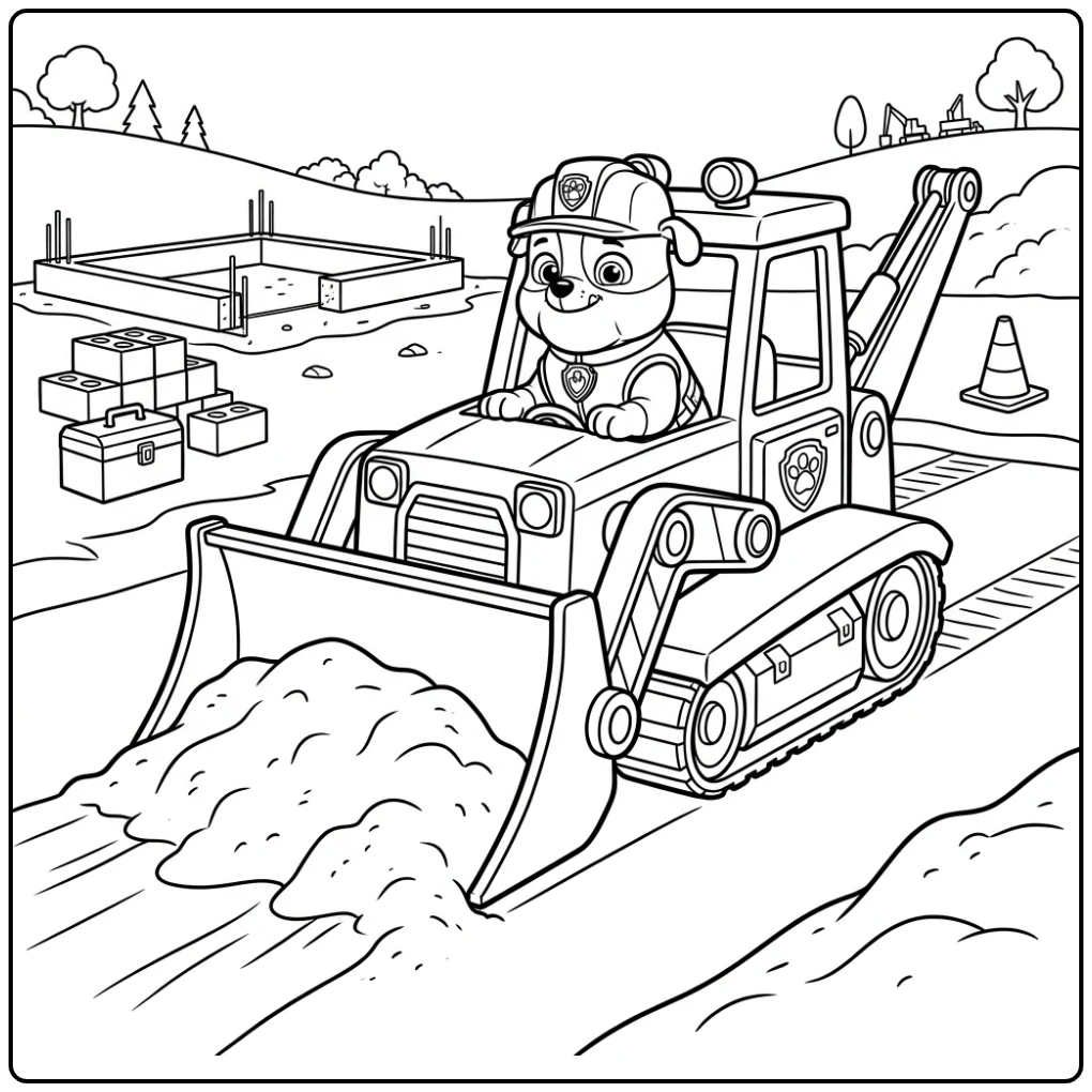 Paw Patrol Rubble at the Work with His Bulldozer coloring page