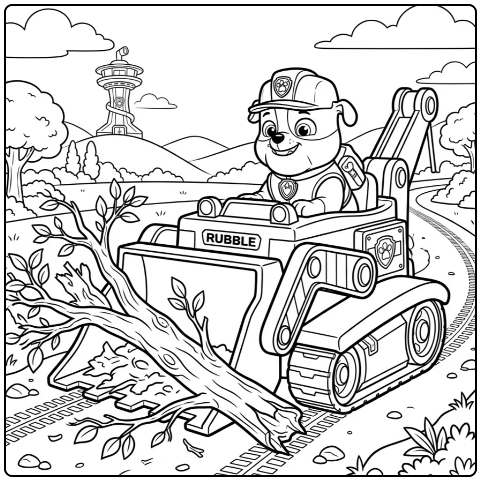 Paw Patrol Rubble in Action with Bulldozer coloring page