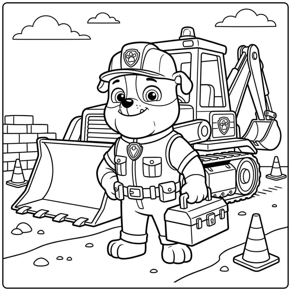 Paw Patrol Rubble's Building Mission with His Bulldozer coloring page