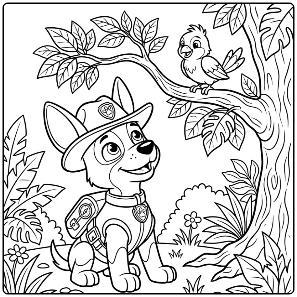 Paw Patrol Tracker and Bird on the Branch coloring page