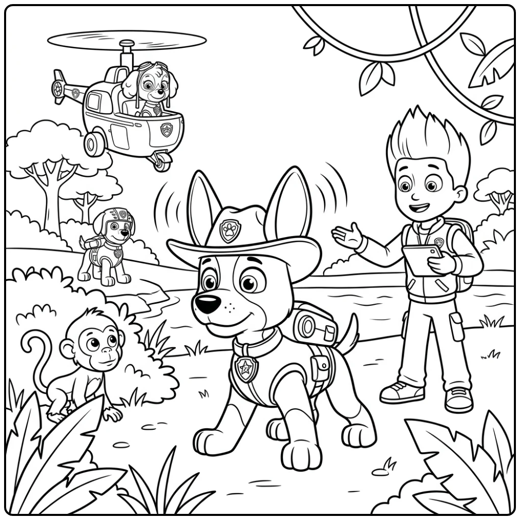 Paw Patrol Tracker's Exciting Jungle Quest coloring page