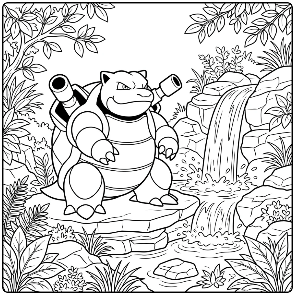 Pokemon Blastoise Resting Next to the Water coloring page