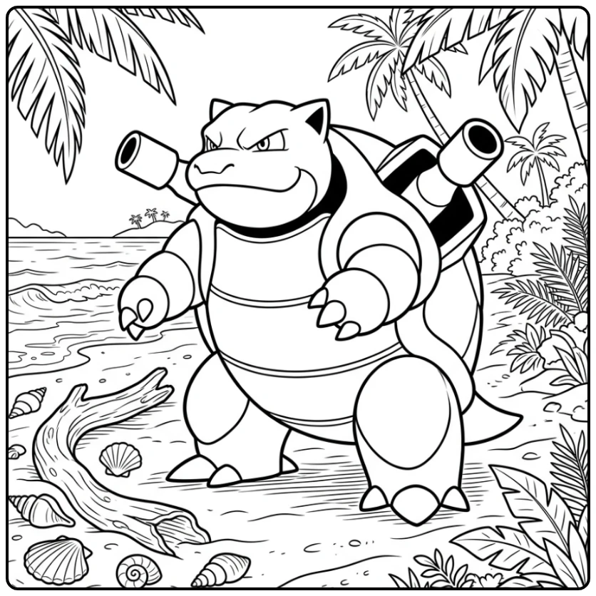 Pokemon Blastoise Among the Palm Trees coloring page