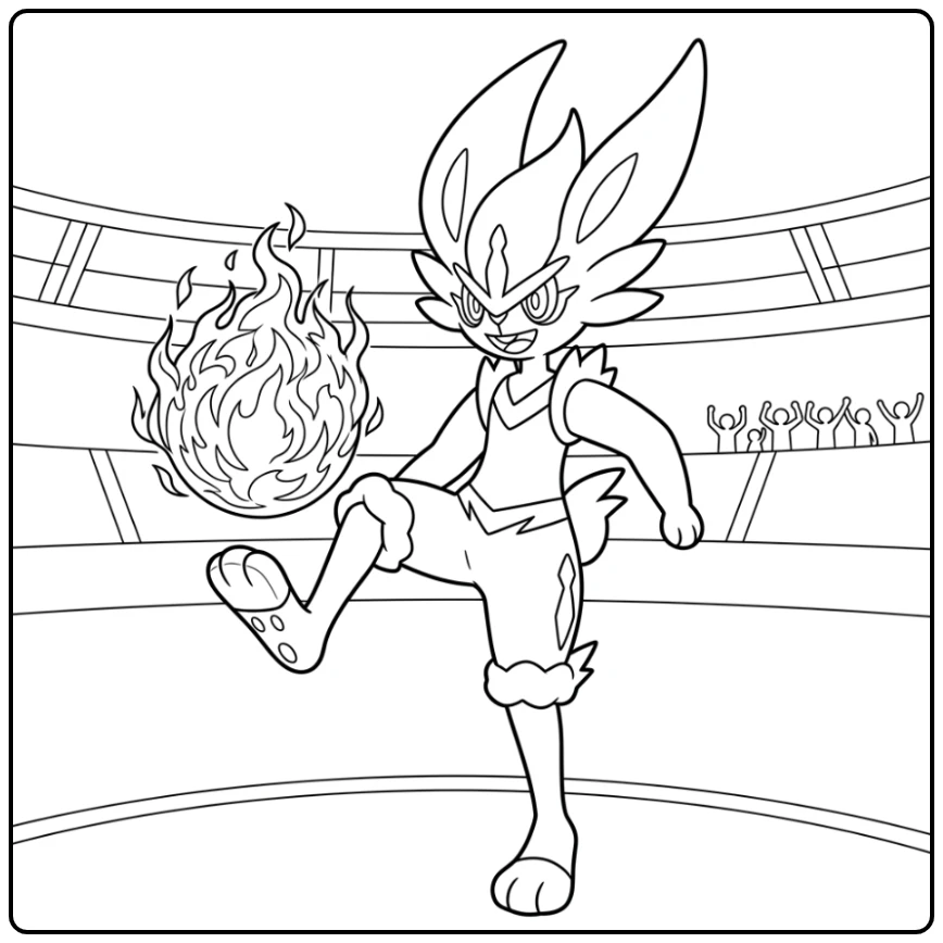 Pokemon Cinderace Balancing the Soccer Ball coloring page