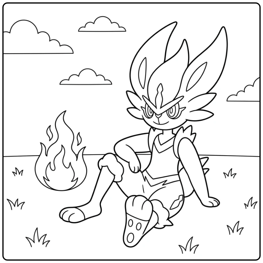 Pokemon Cinderace Relaxing After Training coloring page