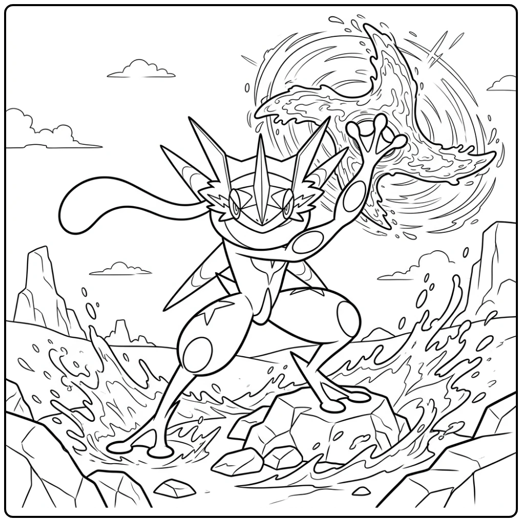 Pokemon Mega Greninja Master of the Water Shuriken coloring page