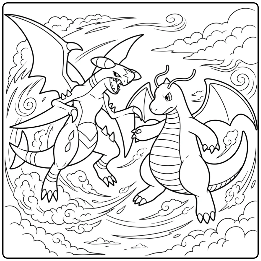 Pokemon Detailed Garchomp Vs Dragonite Duel coloring page
