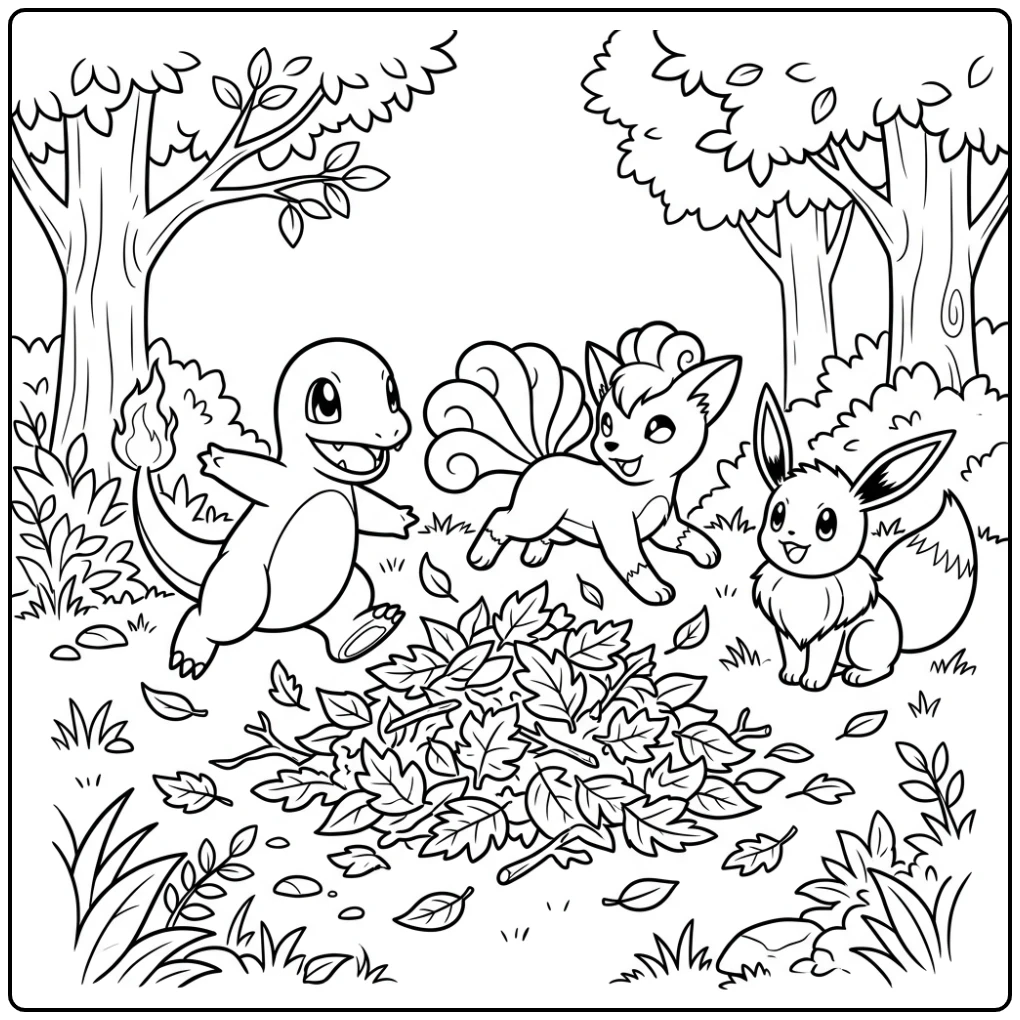 Pokemon Cute Charmander and Vulpix in Action coloring page
