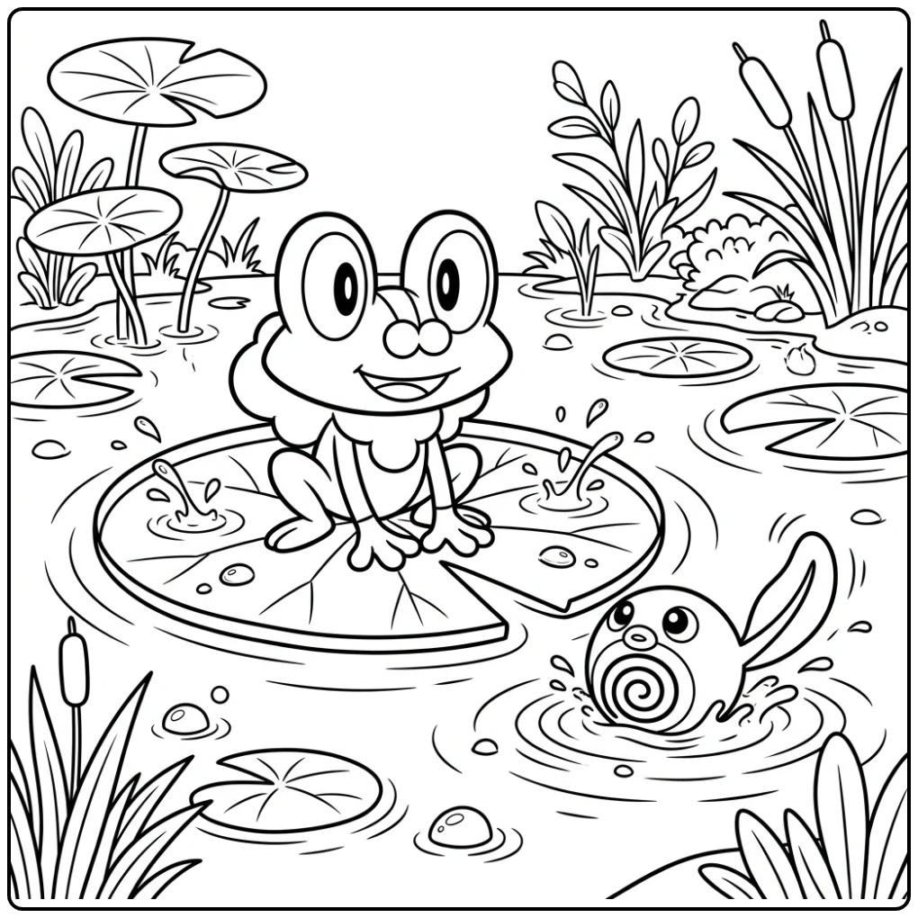Pokemon Cute Froakie and Poliwag Water Adventure coloring page