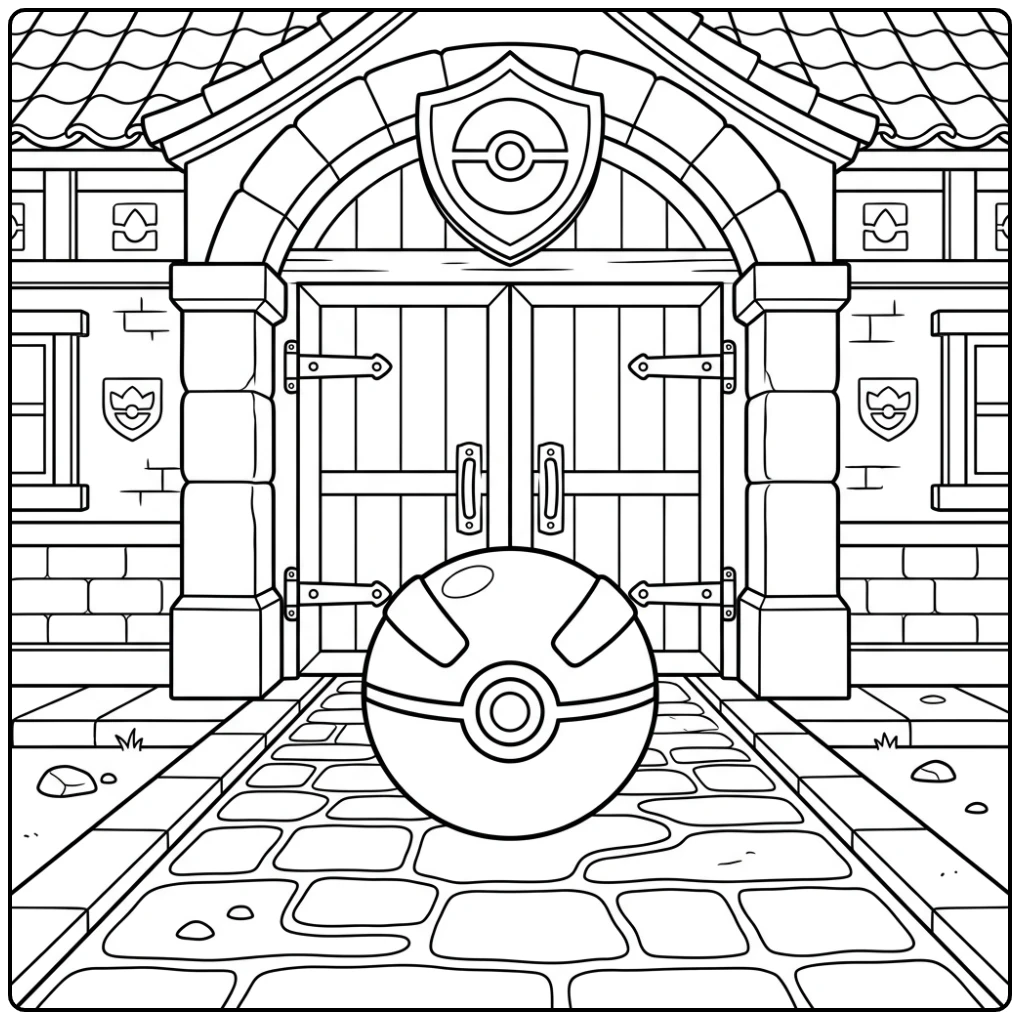 Poke Ball at a Gym Entrance coloring page