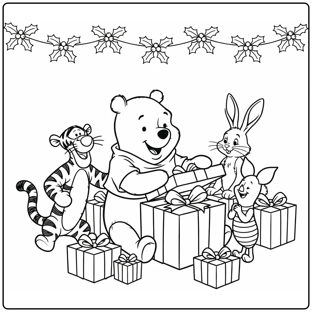 Winnie the Pooh Christmas with Tigger Piglet and Rabbit coloring page