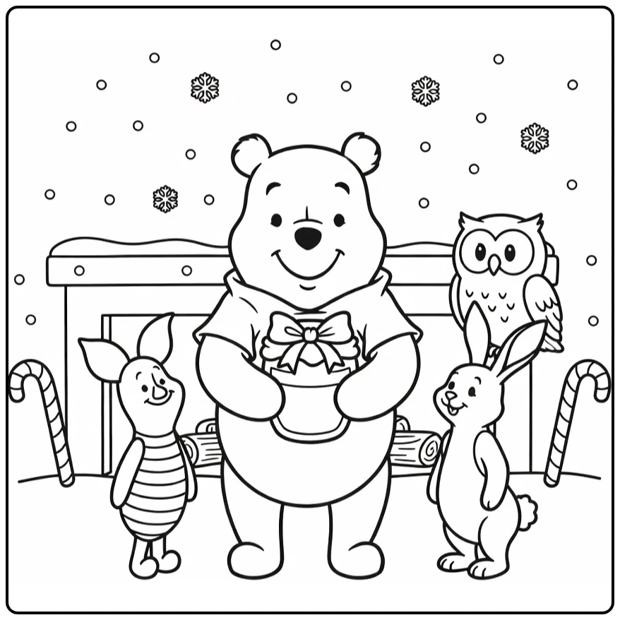 Winnie the Pooh Christmas and Friends coloring page