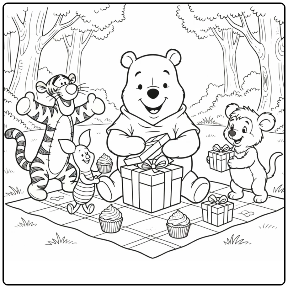 Winnie the Pooh Birthday Party with Tigger Piglet Roo coloring page