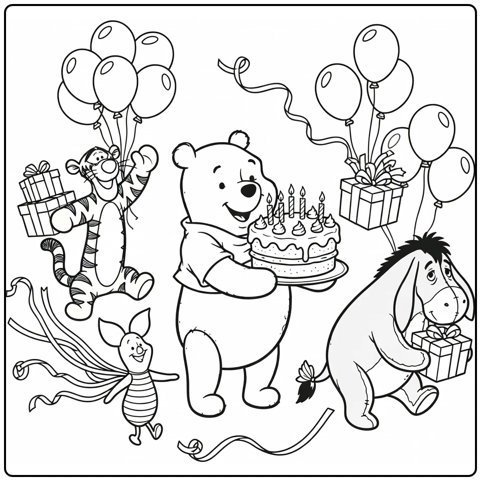 Winnie the Pooh Birthday Party with Tigger Piglet coloring page