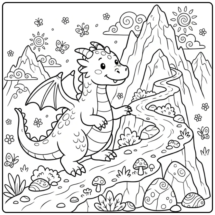 Climbing Dragon on a Rocky Path coloring page