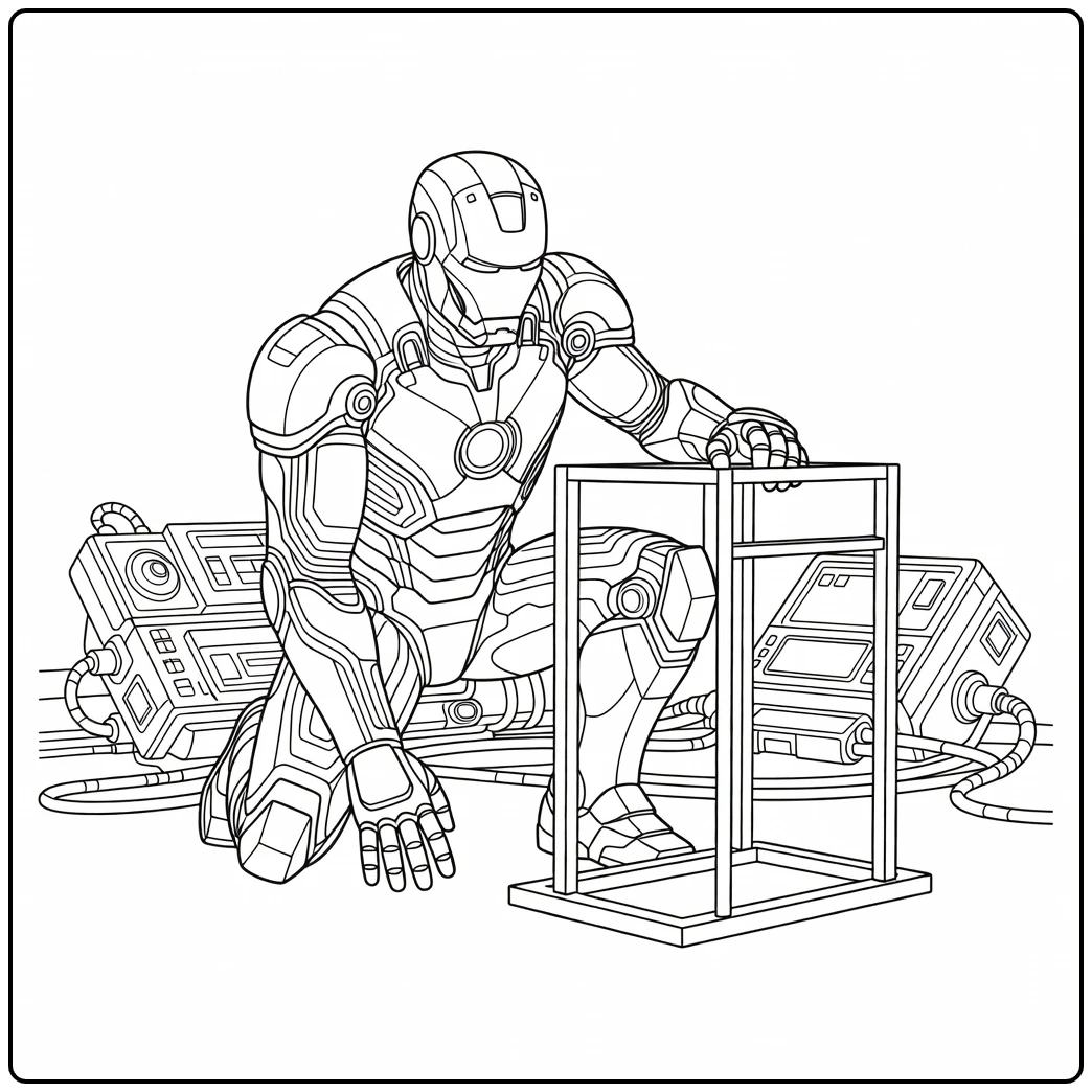 Kneeling Hero for the Battle Iron Man coloring page