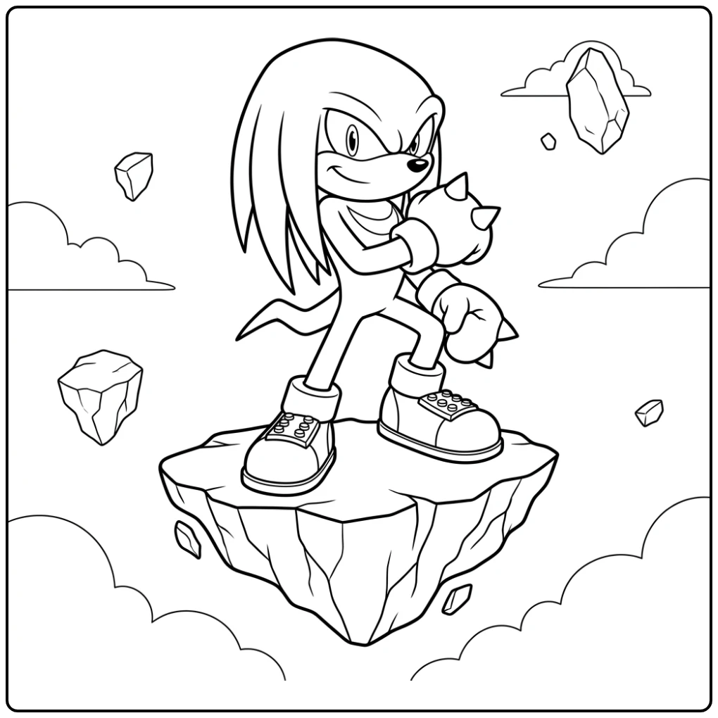 Knuckles coloring page with a powerful action pose