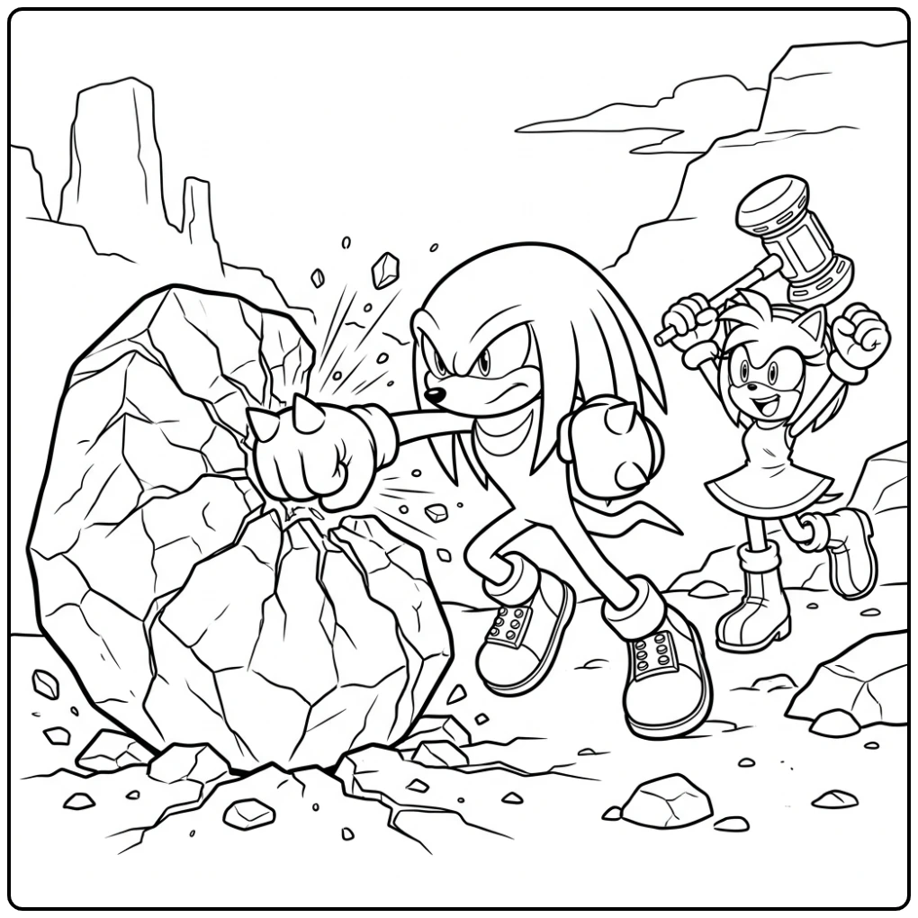 Epic Scene with Knuckles and Amy Rose coloring page
