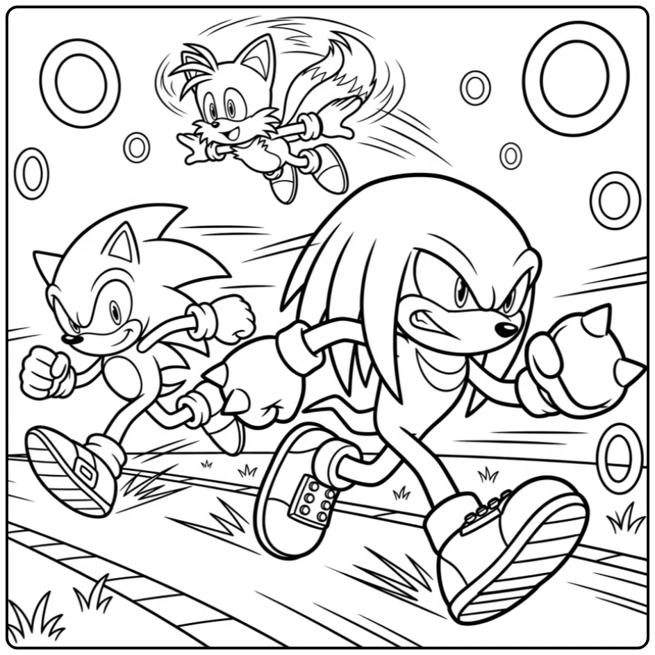 Knuckles Exciting Chase with Friends coloring page