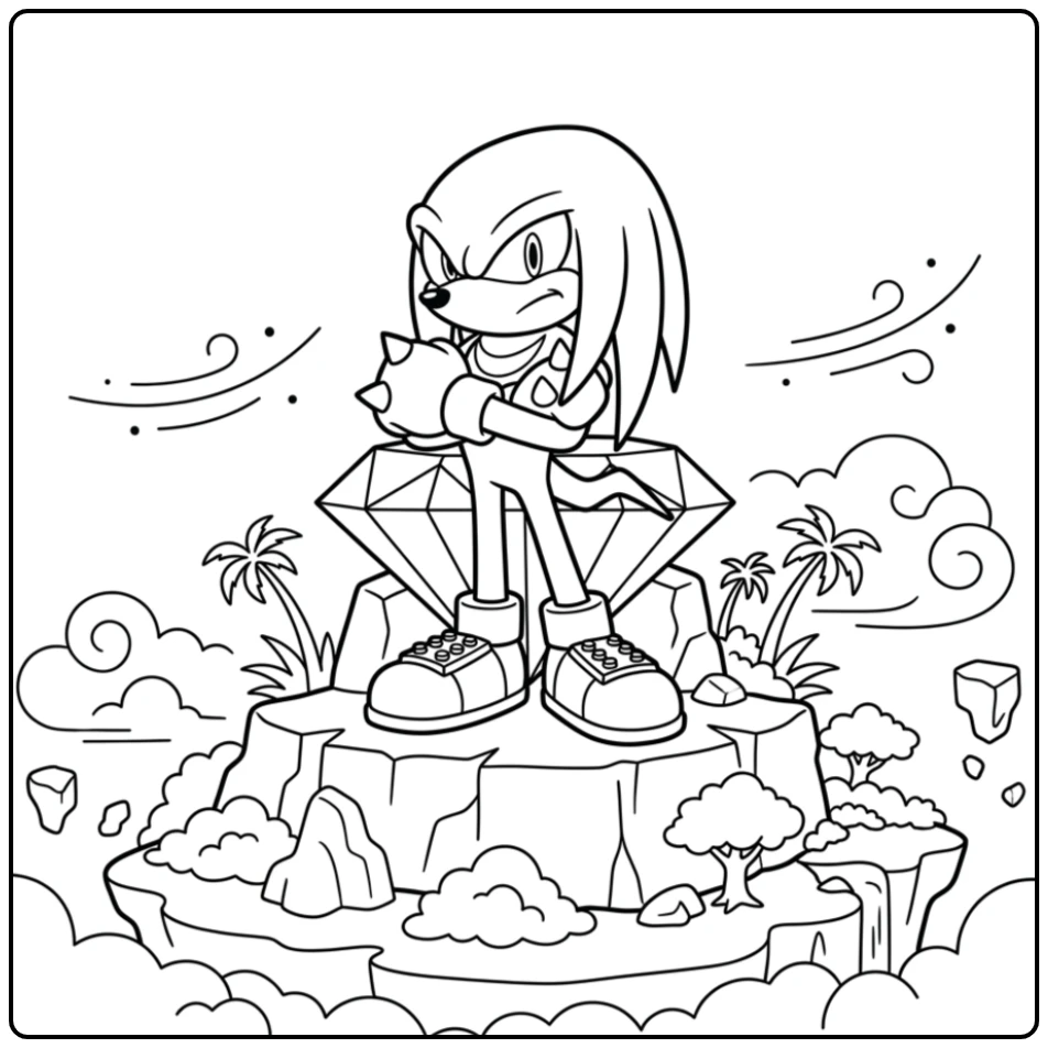 Knuckles Tough Echidna on Floating Island coloring page