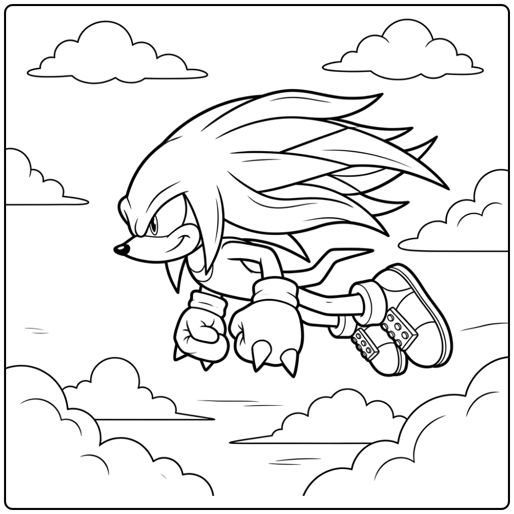 Knuckles Floating Action in the Clouds coloring page