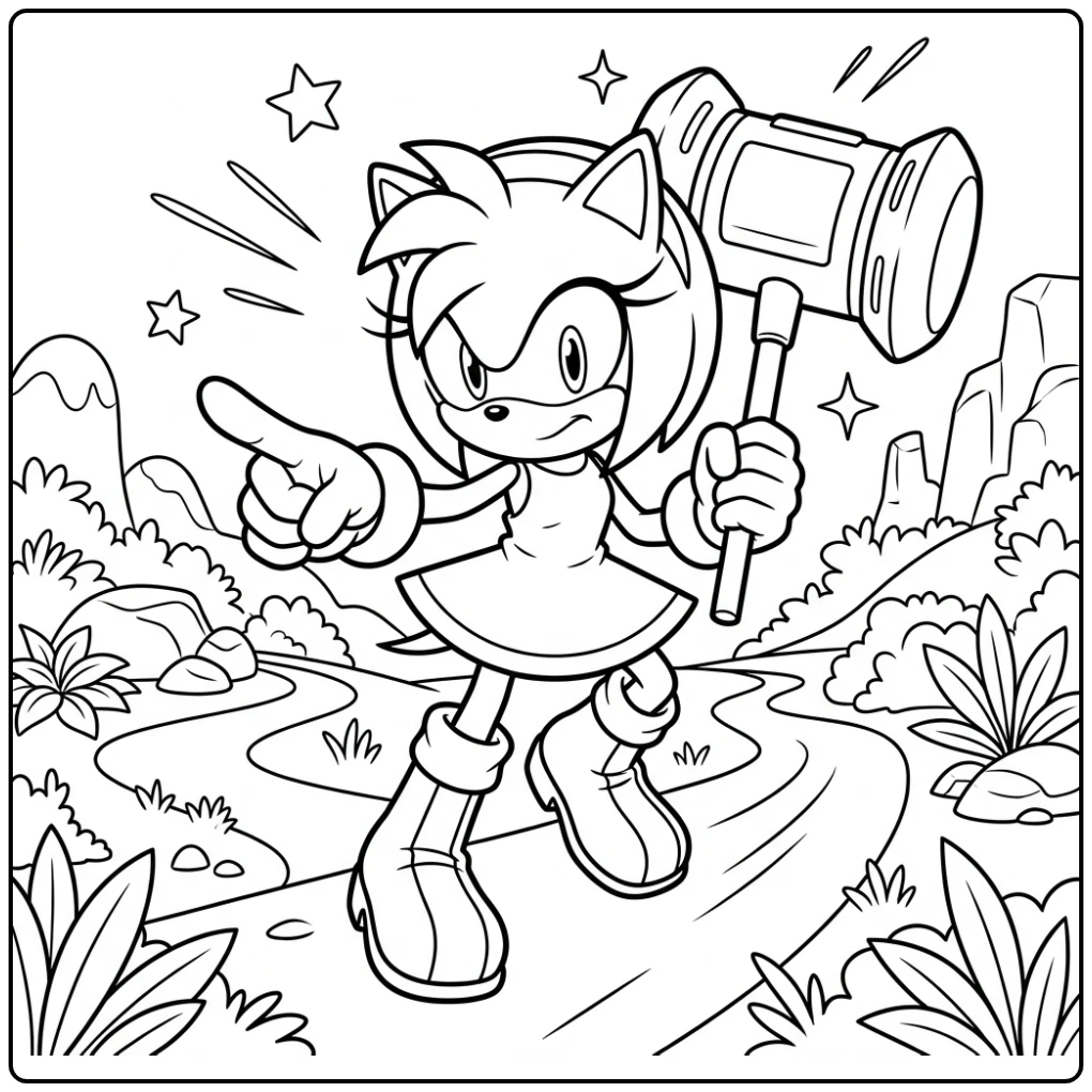 Powerful Amy Rose Action Pose coloring page
