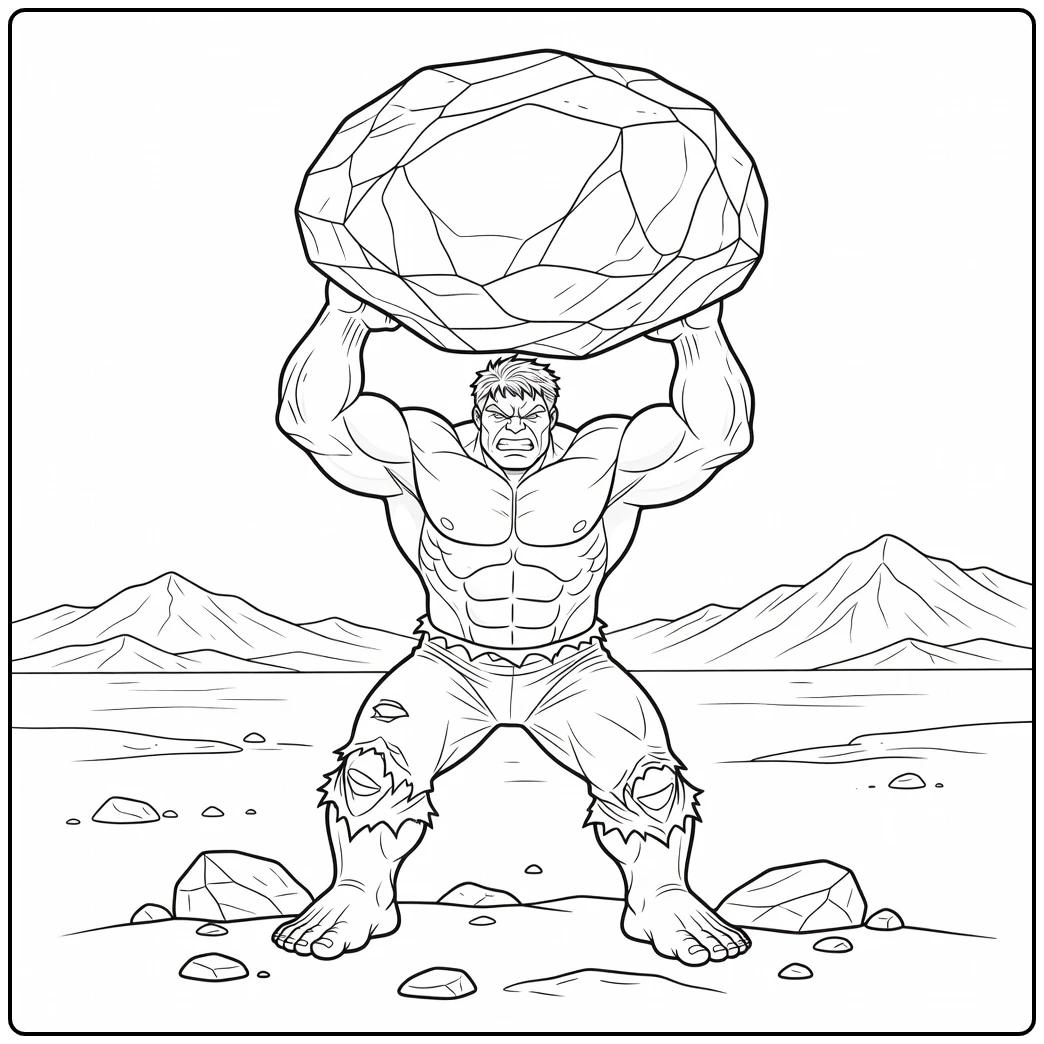 Powerful Hulk Lifting an Enormous Boulder coloring page