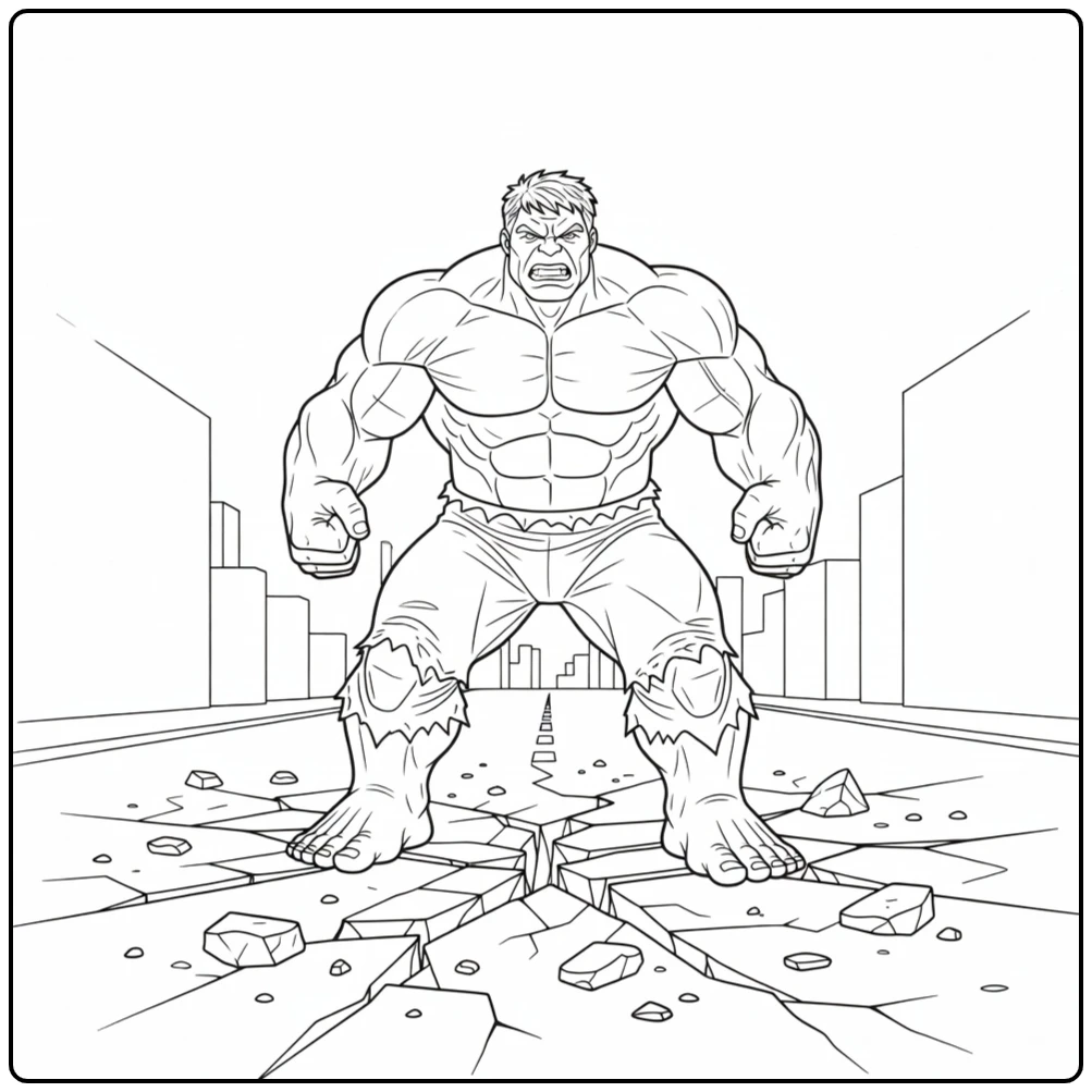 Powerful Hulk Debris and Buildings coloring page