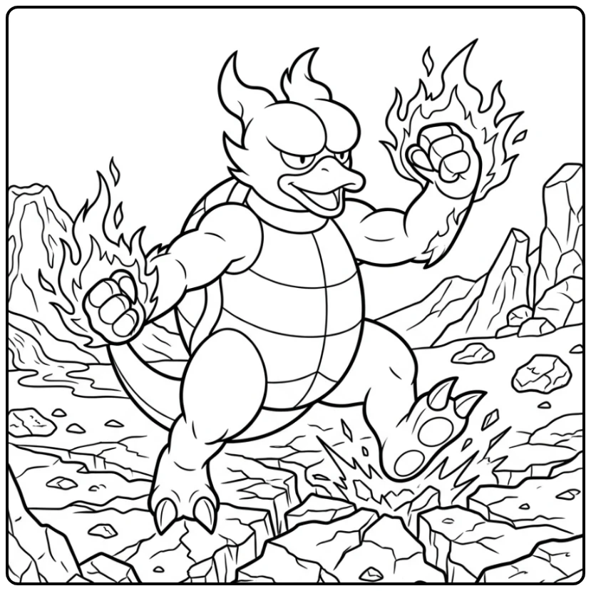 Powerful Magmar Pokemon on Cracked Vulkaanbodem coloring page