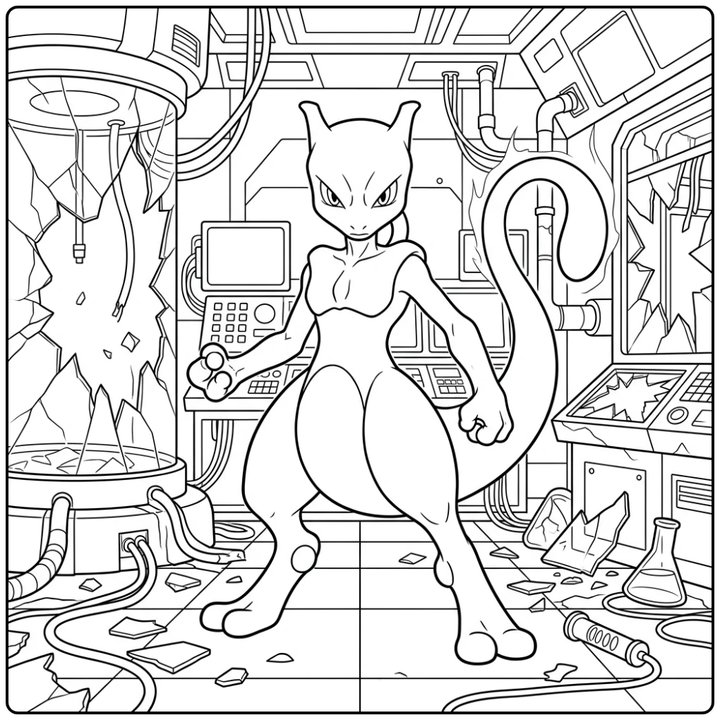 Powerful Mewtwo Broken Glass Pipes coloring page