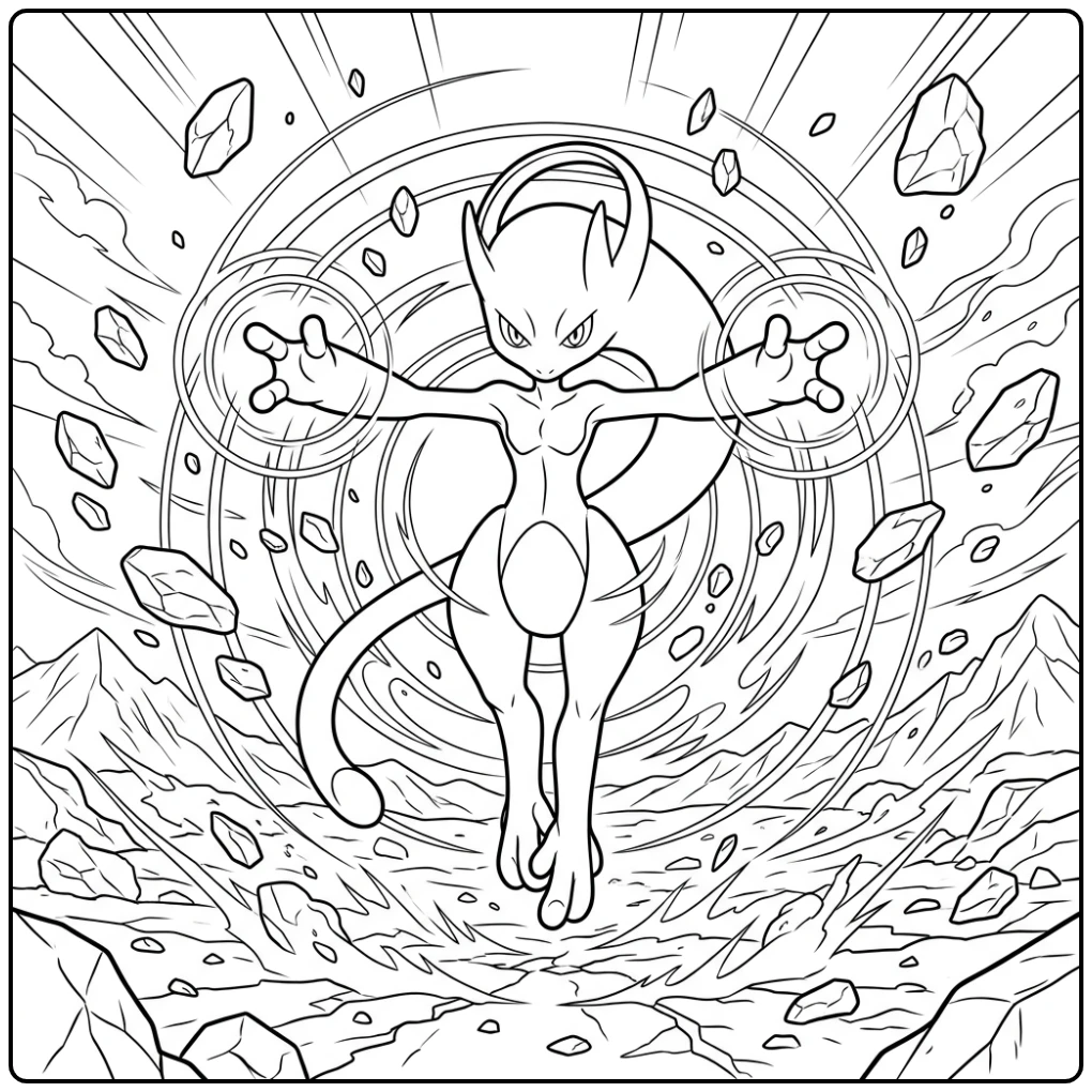 Powerful Pokemon Mega Mewtwo on the Battlefield coloring page