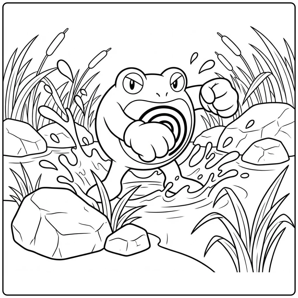 Powerful Pokemon Poliwrath in the Water coloring page