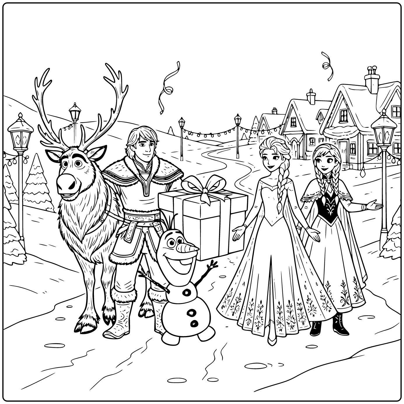 Kristoff and Olaf at a Frozen Birthday Party coloring page