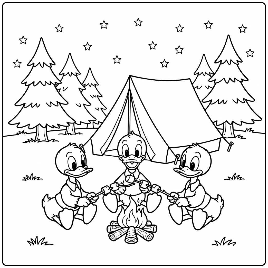 Huey, Dewey, and Louie Campfire Adventure coloring page