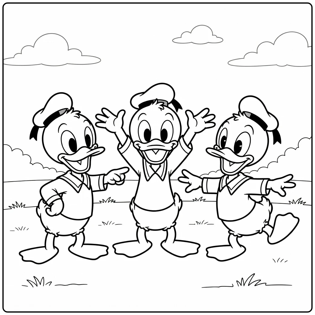Playful Huey, Dewey, and Louie in the Park coloring page