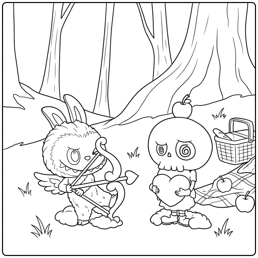 Labubu as Cupid on a Romantic Thursday coloring page