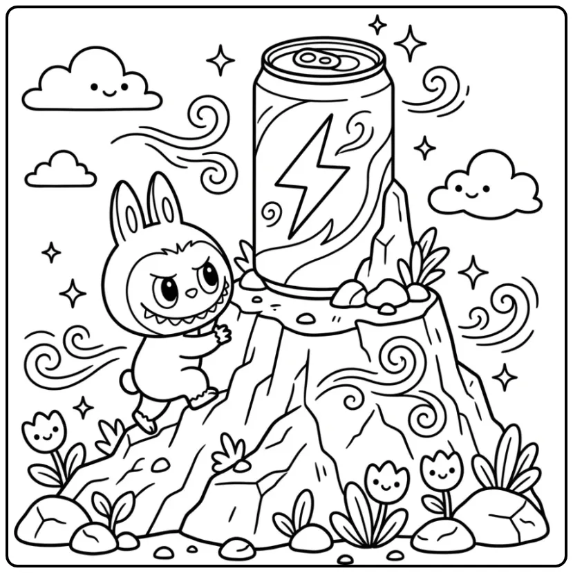 Labubu Big Into Energy with a Large Can coloring page