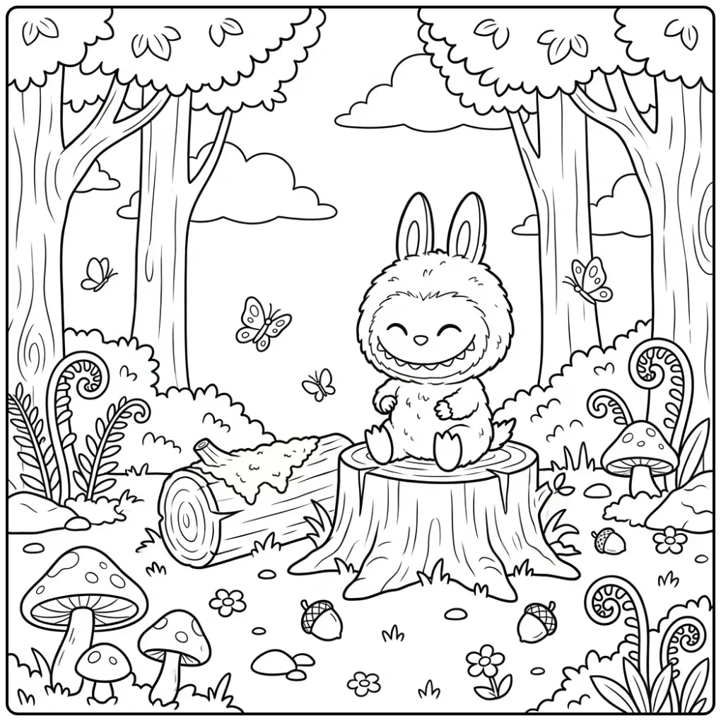 Seated Labubu coloring page