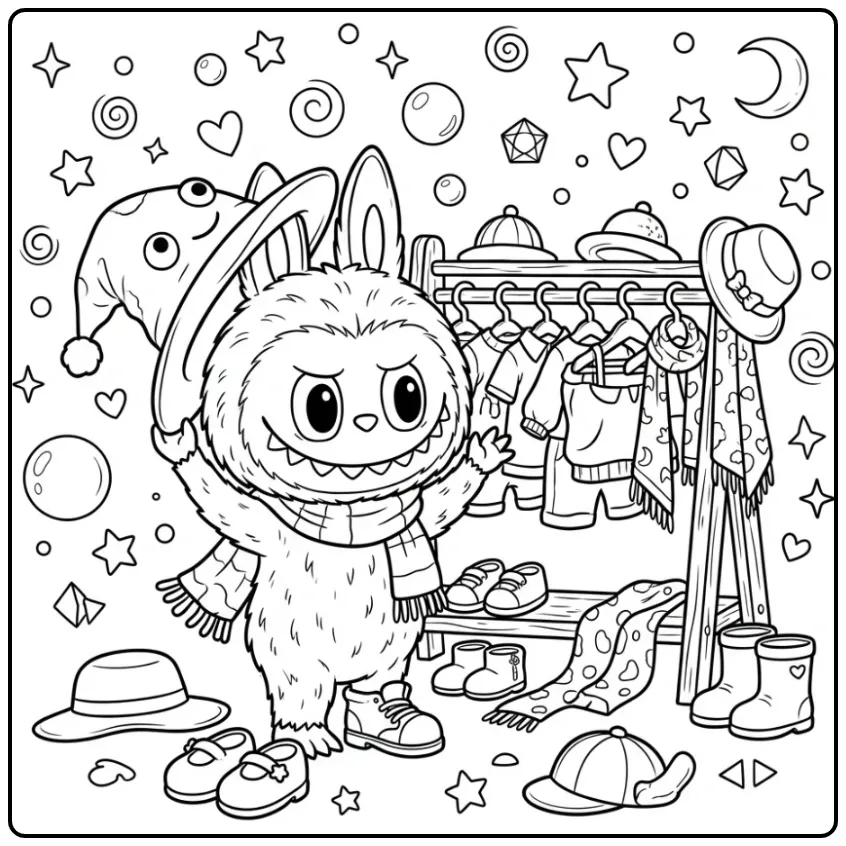 Labubu Clothes Dress-up Party coloring page