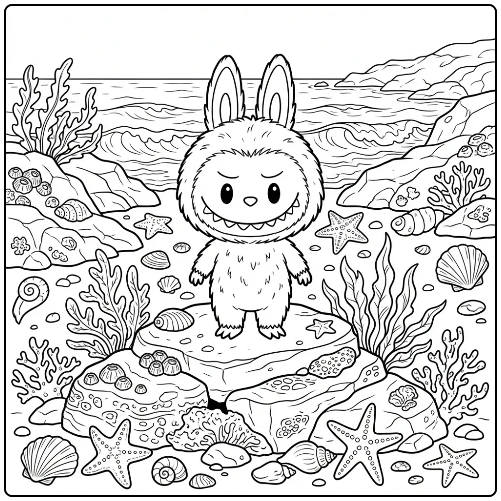 Detailed Labubu scene coloring page