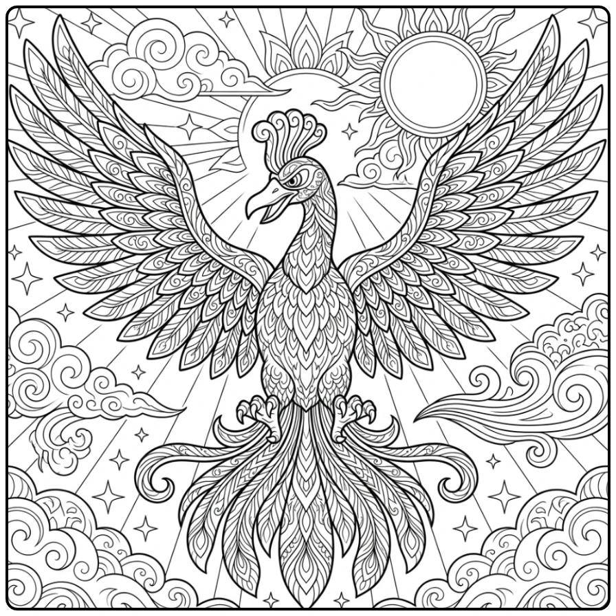 Legendary Ho-Oh a Challenging Pokemon Detailed coloring page