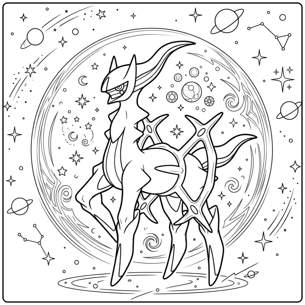 Legendary Pokemon Arceus Protecting the Universe coloring page