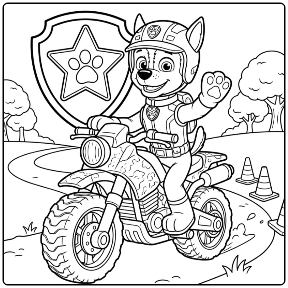 Paw Patrol Moto Pups Leader Chase on a Motorcycle coloring page