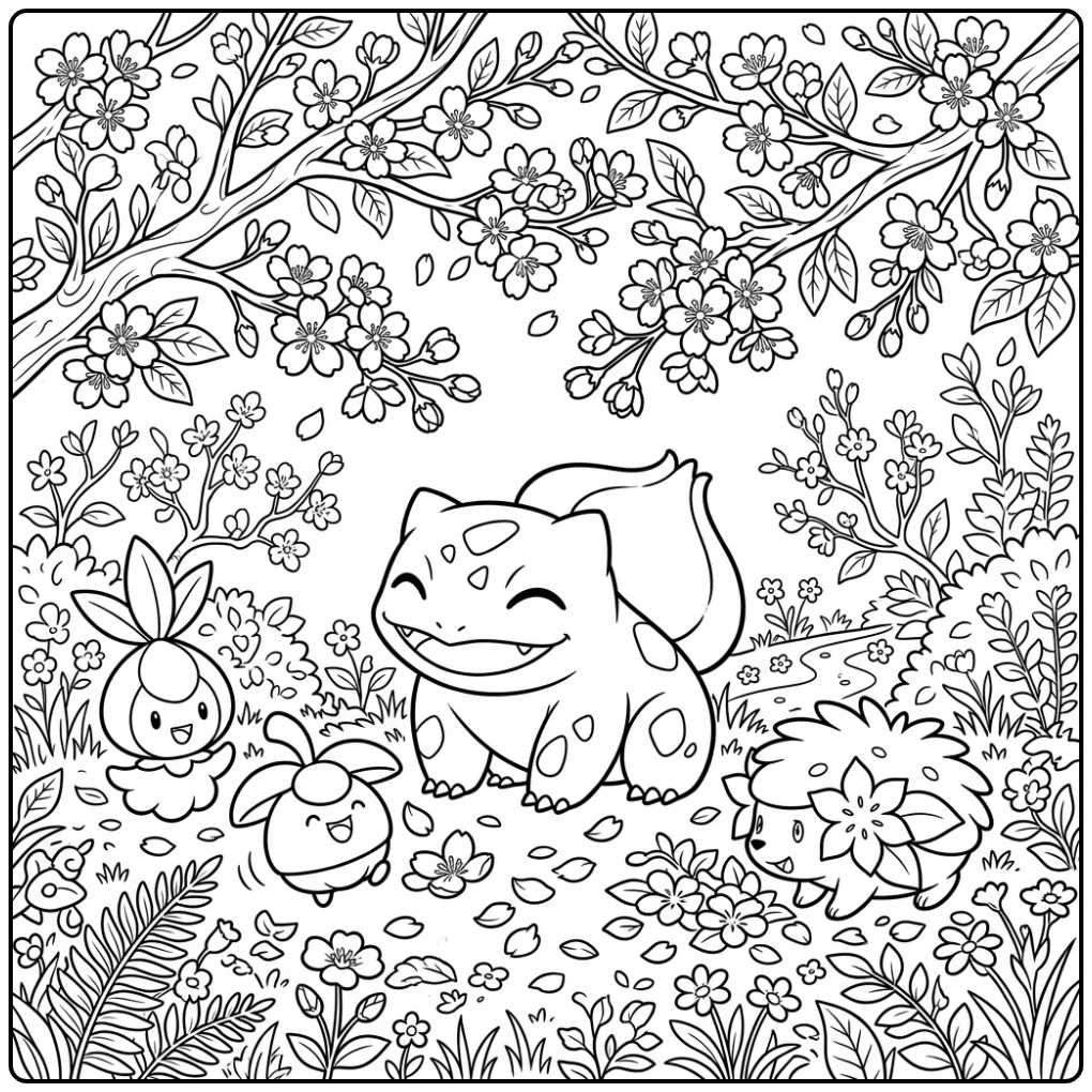 Spring Blossom Bulbasaur for Children coloring page